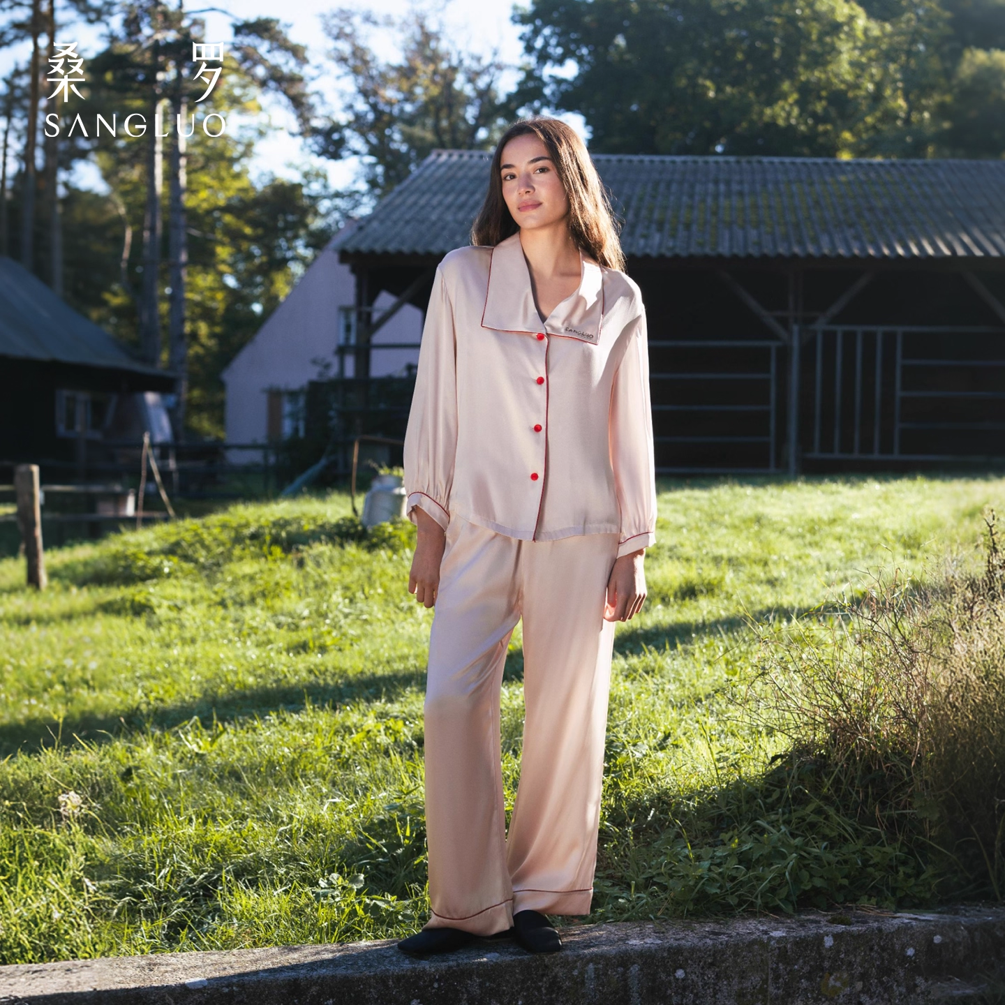 Sangluo Silk pajamas 100% mulberry silk 23mm long-sleeved home wear