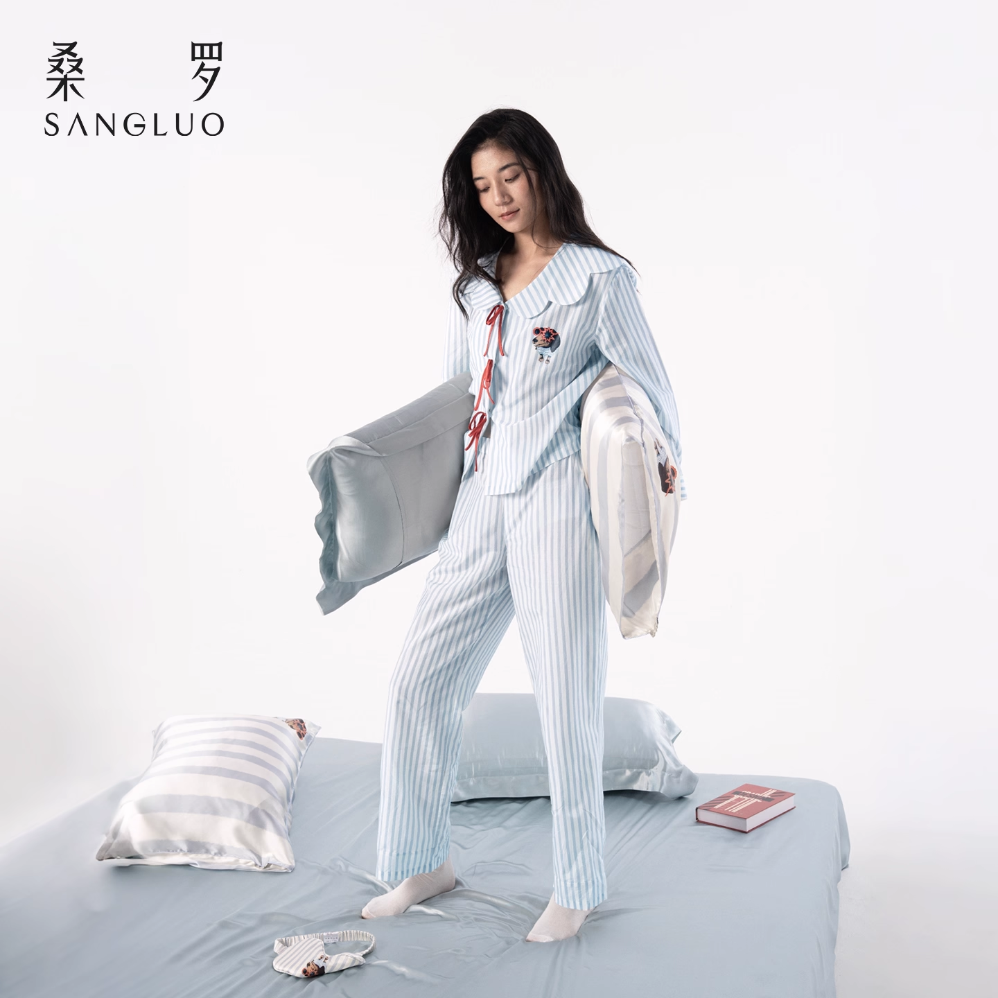 Mulberry silk pajamas set, long-sleeved home wear