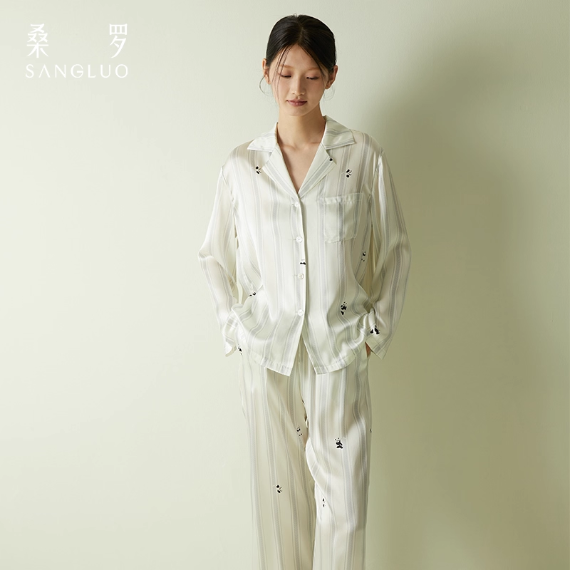 Silk panda dress striped printed pajamas and home wear