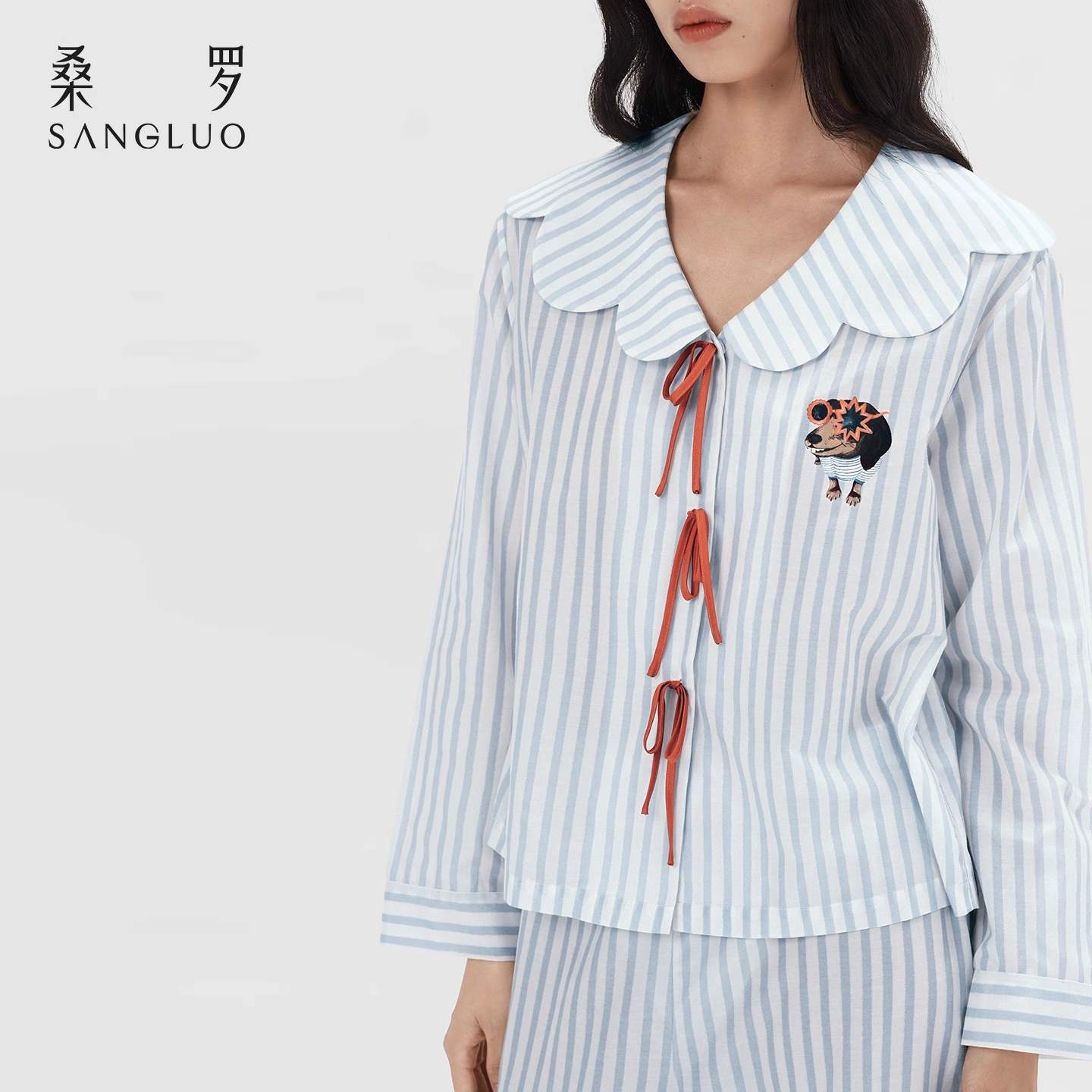Mulberry silk pajamas set, long-sleeved home wear