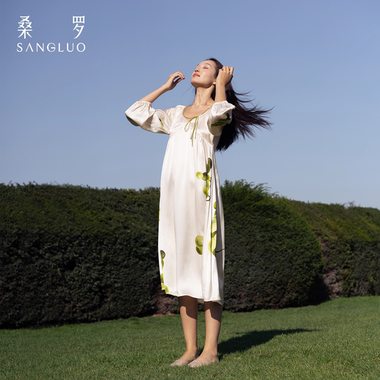 100% mulberry silk grape print vacation dress and nightgown