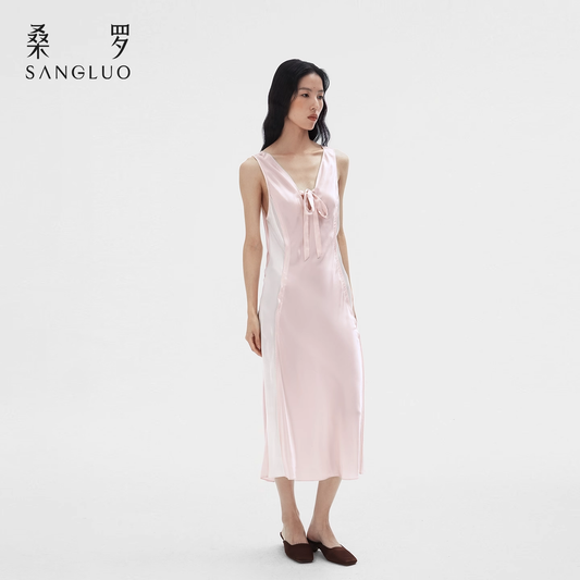 100% mulberry silk V-neck silk halter dress