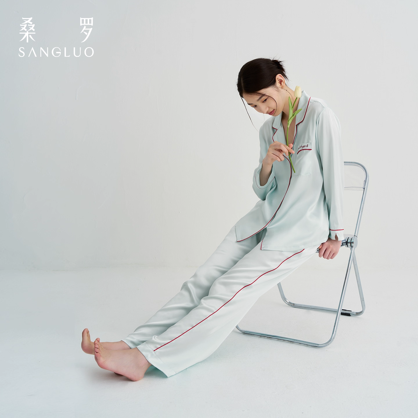 Sang Luo 100% Mulberry Silk 23mm silk pajamas Set for home wear