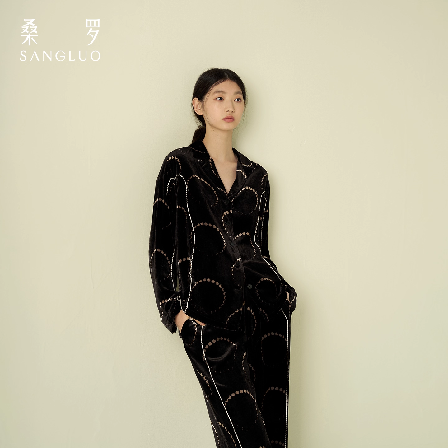 Sangluo Silk Long-sleeved pajama Set for autumn and winter