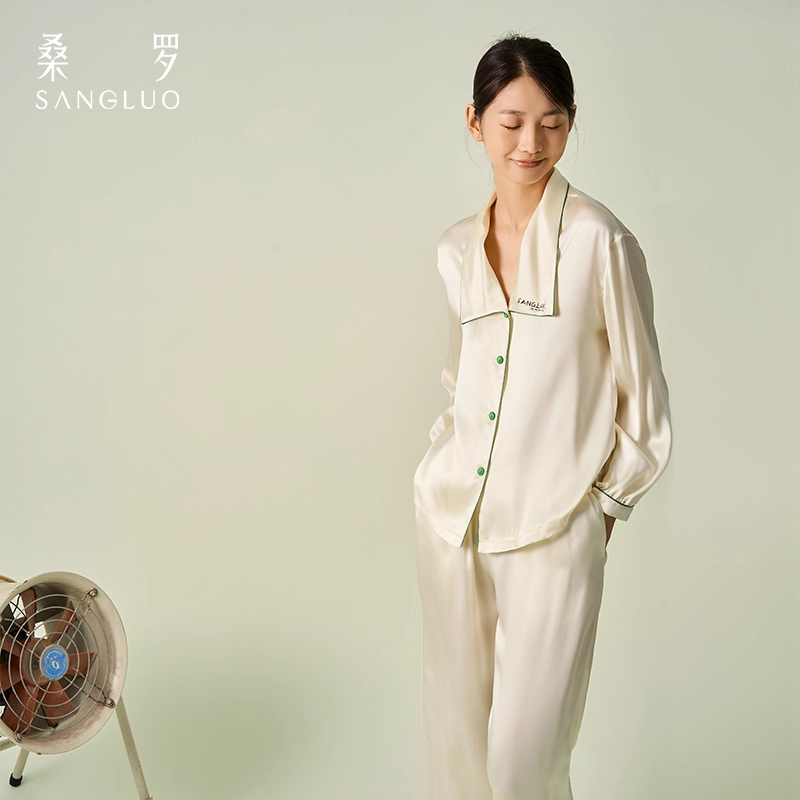 Sangluo Silk pajamas 100% mulberry silk 23mm long-sleeved home wear