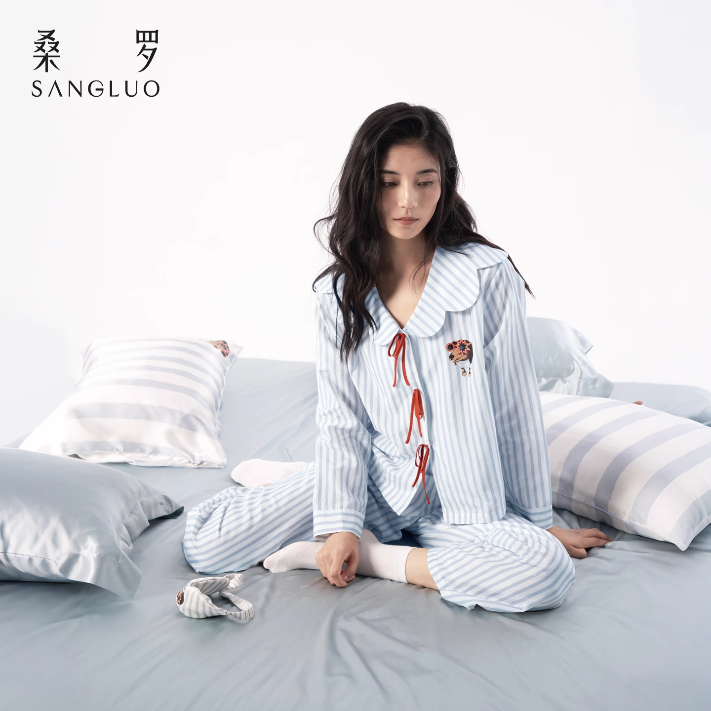 Mulberry silk pajamas set, long-sleeved home wear