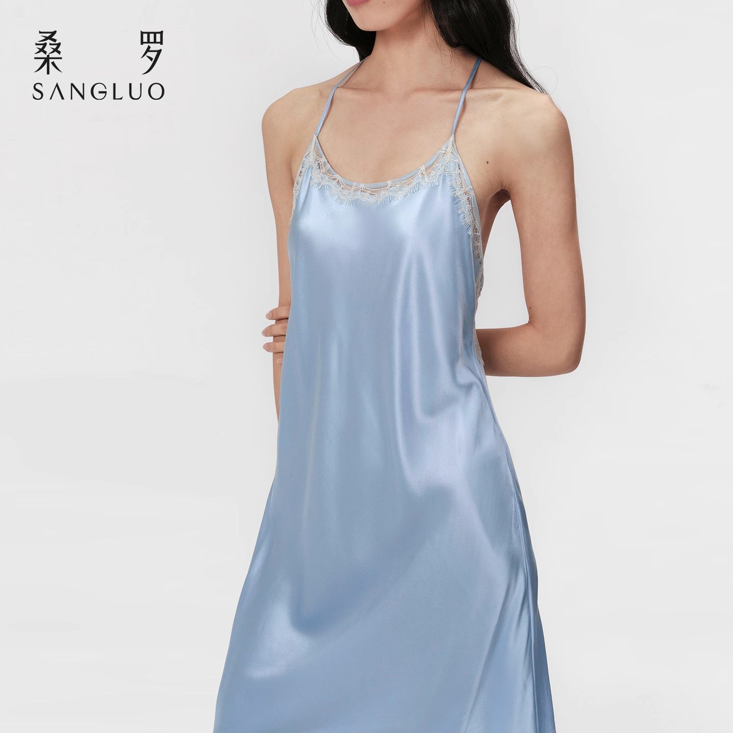 100% mulberry silk sleeping dress, hyaluronic acid silk halter dress