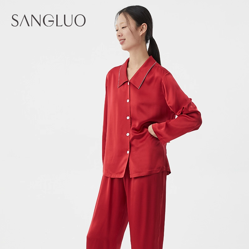 100% mulberry silk long-sleeved silk pajamas set