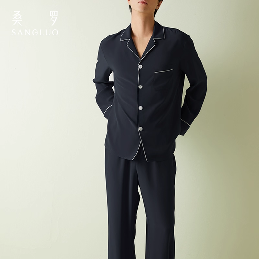 100% mulberry silk pajama set for men, a light luxury style