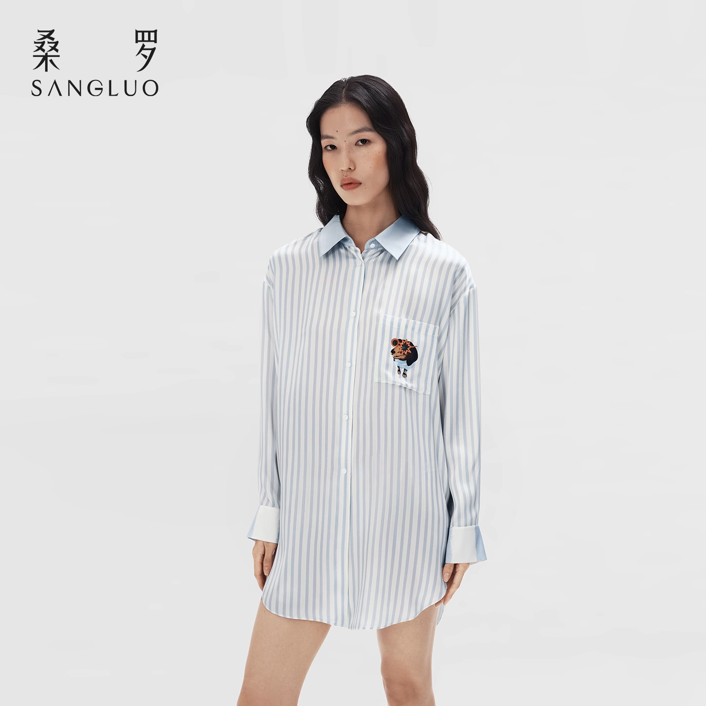 100% mulberry silk long-sleeved home wear that can be worn outside