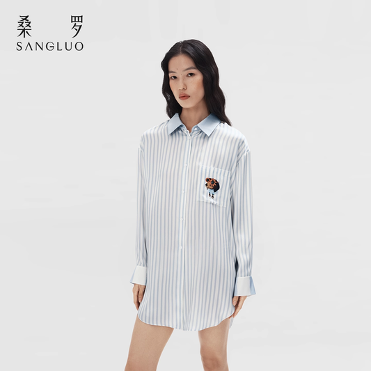 100% mulberry silk long-sleeved home wear that can be worn outside