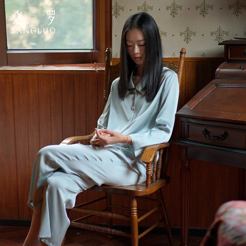 100% mulberry silk long-sleeved silk pajamas set