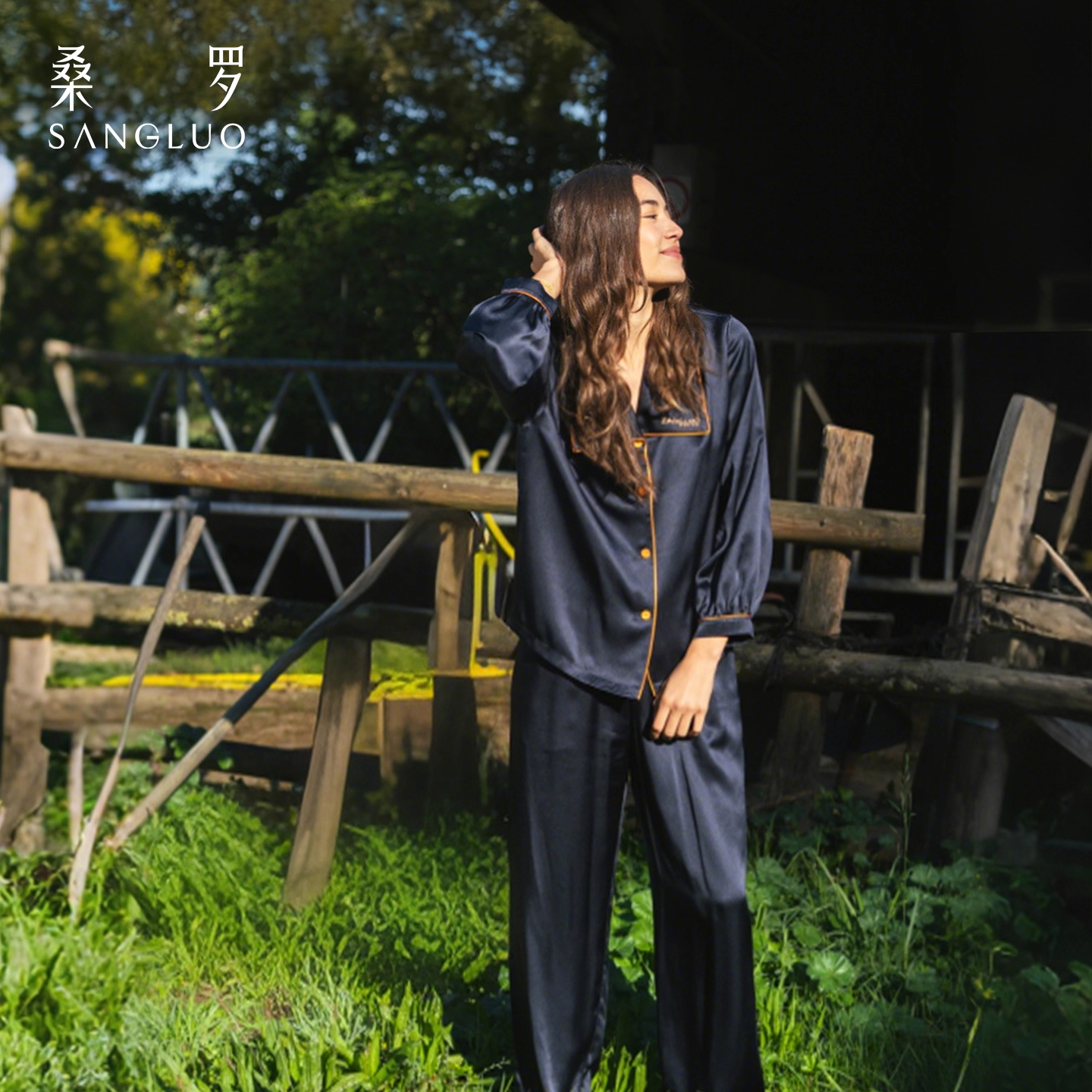 Sangluo Silk pajamas 100% mulberry silk 23mm long-sleeved home wear