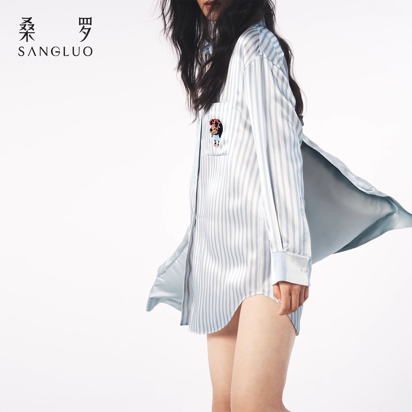 100% mulberry silk long-sleeved home wear that can be worn outside
