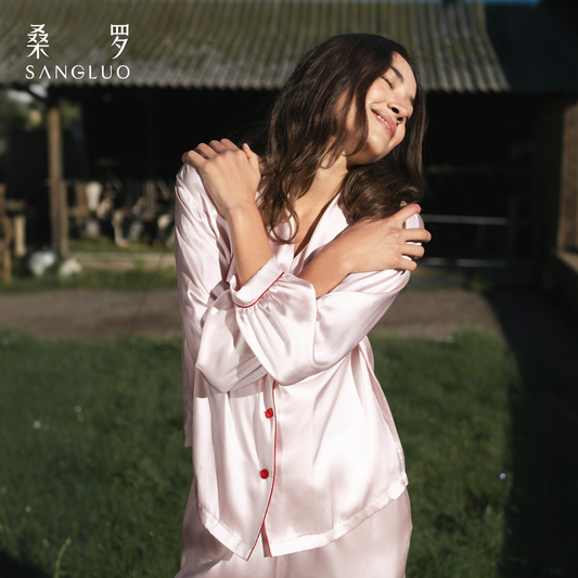 Sangluo Silk pajamas 100% mulberry silk 23mm long-sleeved home wear