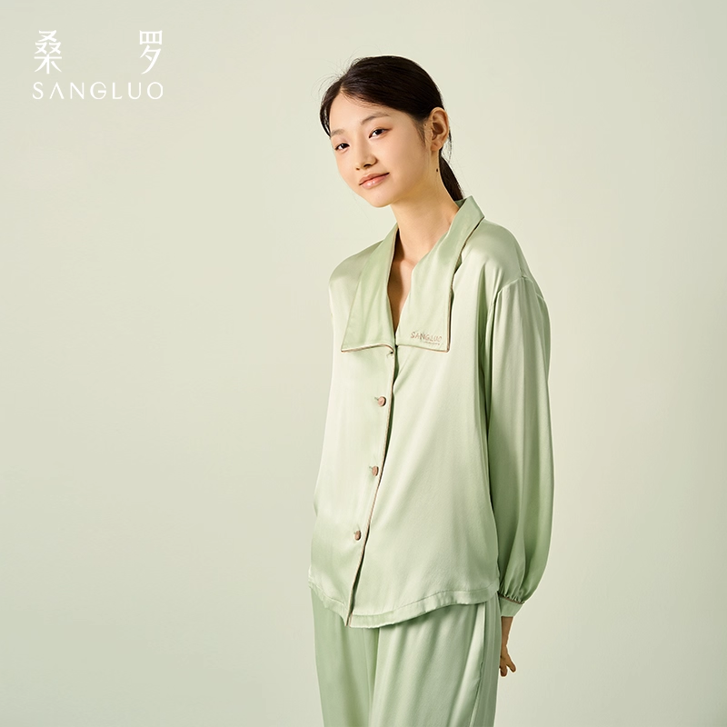 Sangluo Silk pajamas 100% mulberry silk 23mm long-sleeved home wear