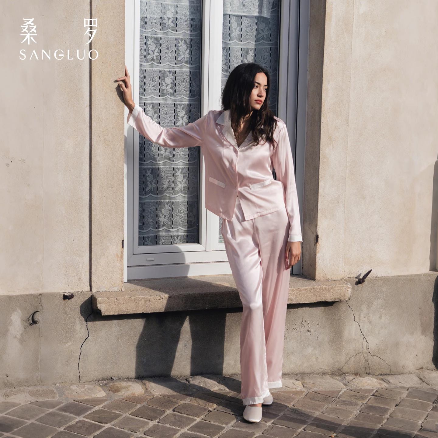 Sangluo Silk pajamas 100% mulberry silk 23mm long-sleeved home wear