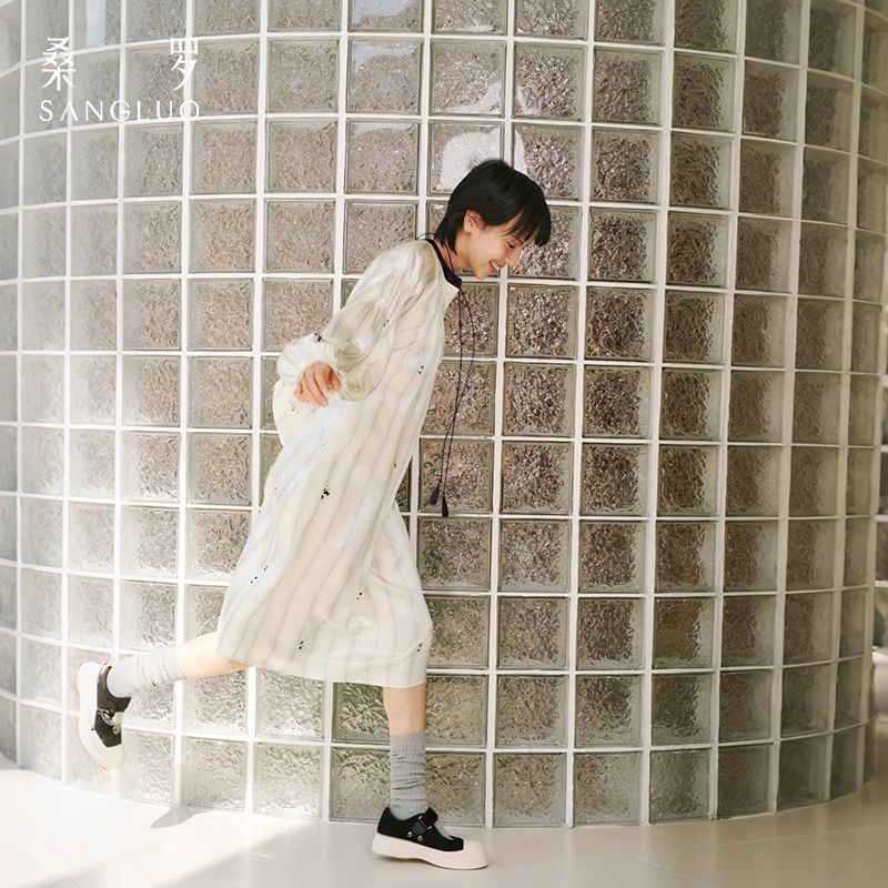 Silk panda dress striped printed pajamas and home wear