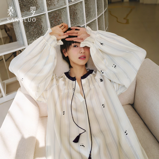Silk panda dress striped printed pajamas and home wear