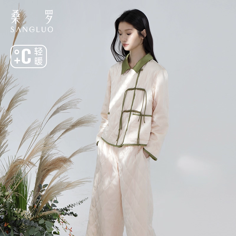 100% mulberry silk pajamas set, thickened for autumn and winter