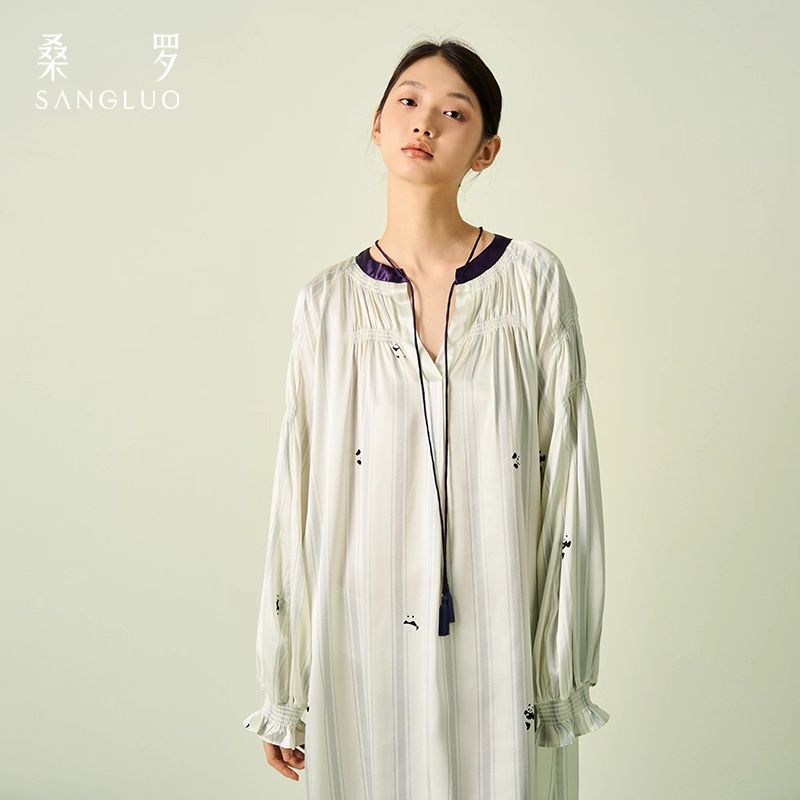 Silk panda dress striped printed pajamas and home wear