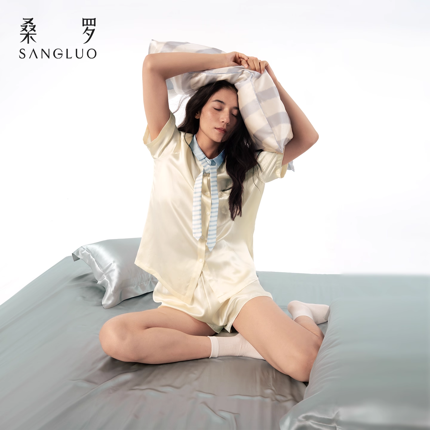 100% mulberry silk home wear short-sleeved silk pajama set