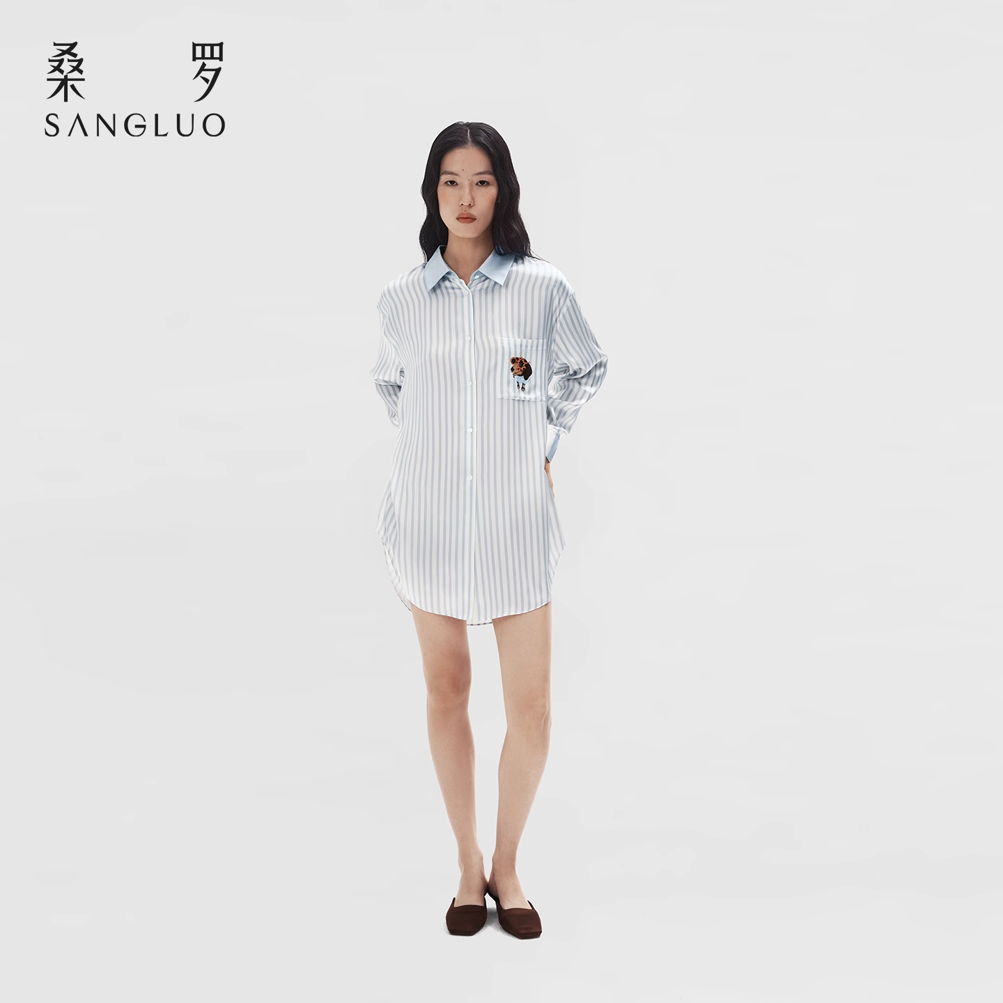 100% mulberry silk long-sleeved home wear that can be worn outside