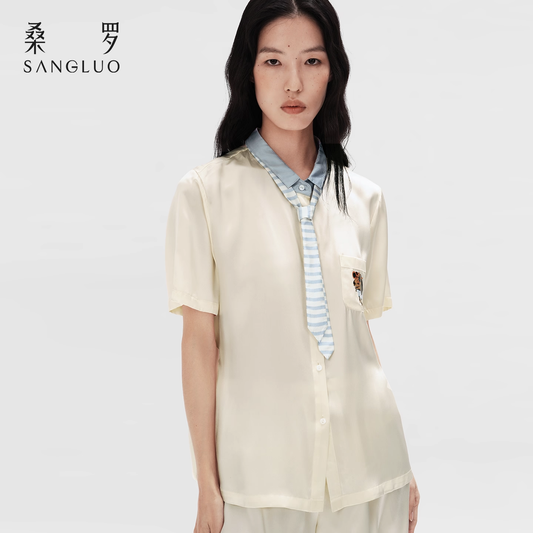 100% mulberry silk home wear short-sleeved silk pajama set