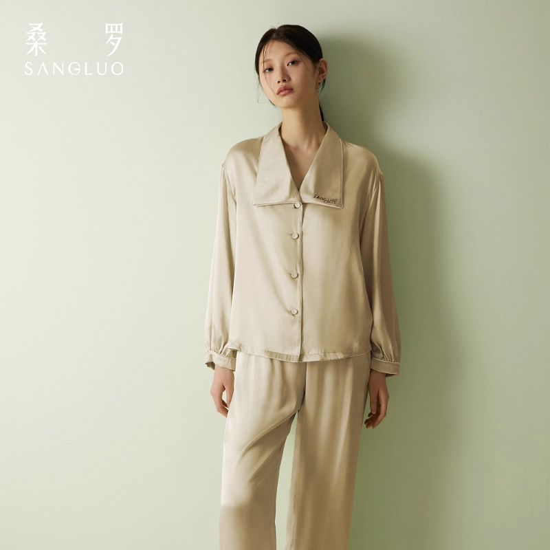 Sangluo Silk pajamas 100% mulberry silk 23mm long-sleeved home wear