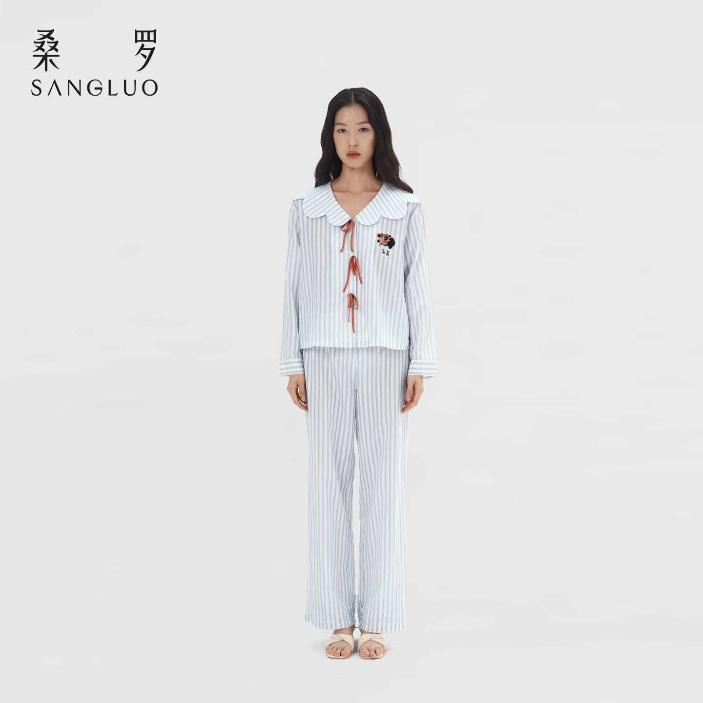 Mulberry silk pajamas set, long-sleeved home wear