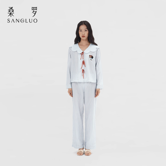 Mulberry silk pajamas set, long-sleeved home wear