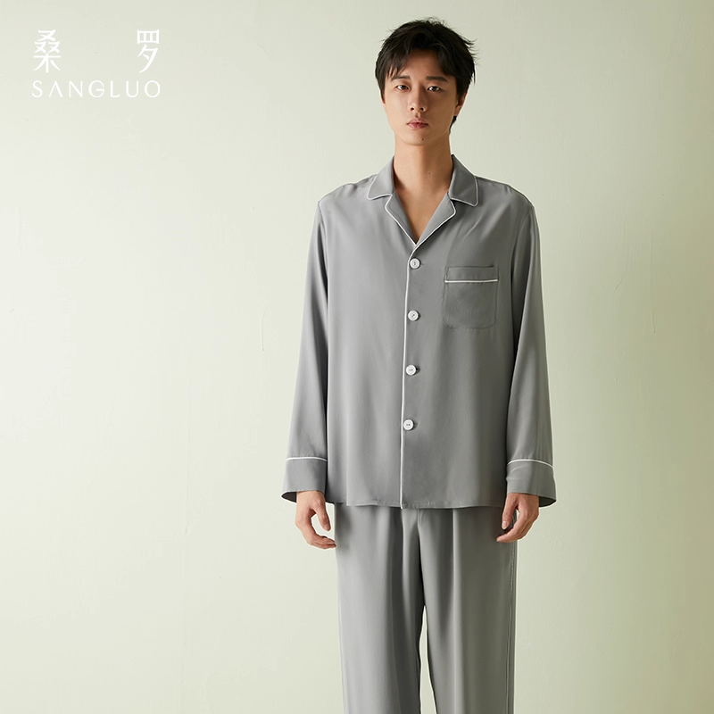 100% mulberry silk pajama set for men, a light luxury style