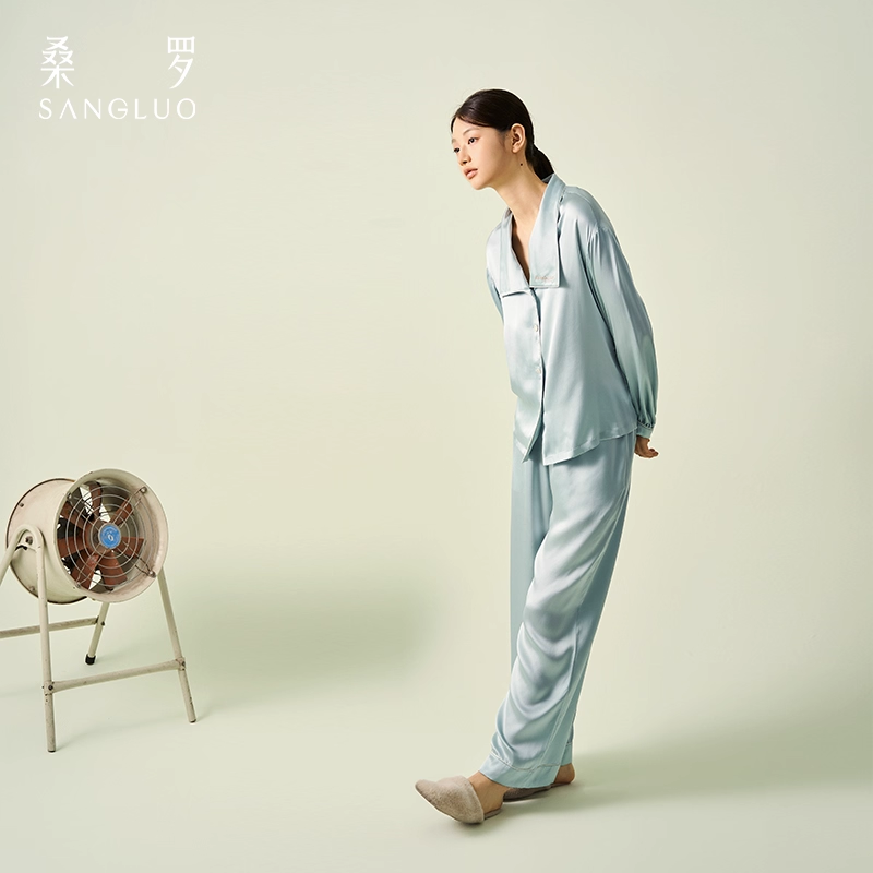 Sangluo Silk pajamas 100% mulberry silk 23mm long-sleeved home wear