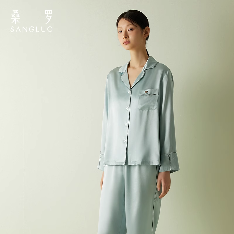 Sang Luo 100% Mulberry Silk 23mm silk pajamas Set for home wear