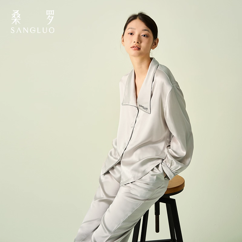 Sangluo Silk pajamas 100% mulberry silk 23mm long-sleeved home wear