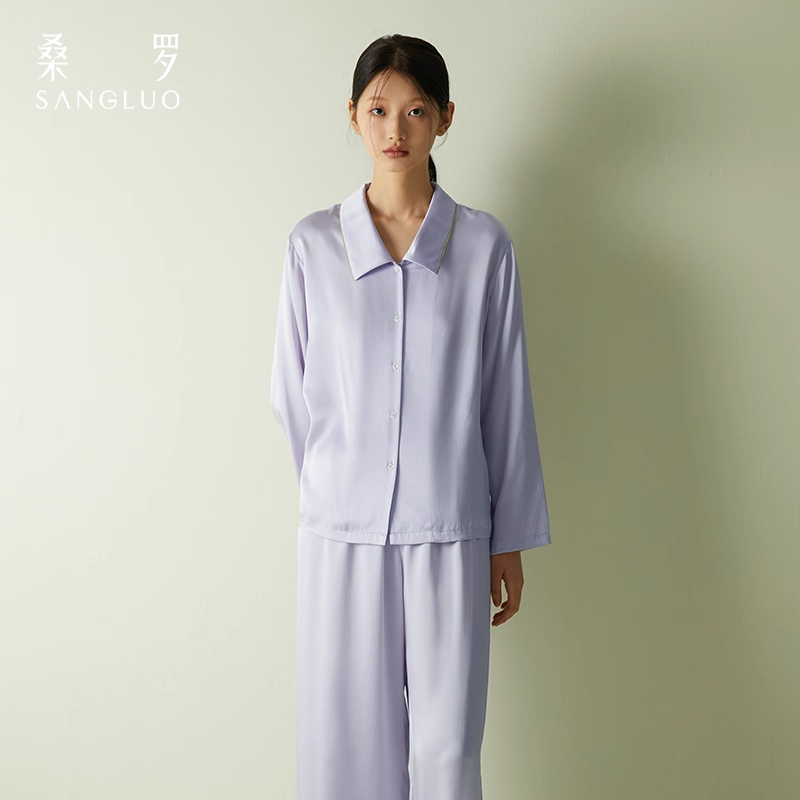 100% mulberry silk long-sleeved silk pajamas set