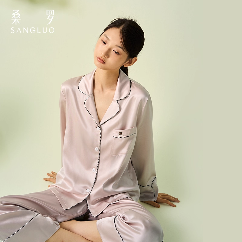 Sang Luo 100% Mulberry Silk 23mm silk pajamas Set for home wear