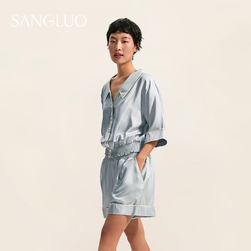 19MM Short-Sleeved Basic Silk Pajamas Set